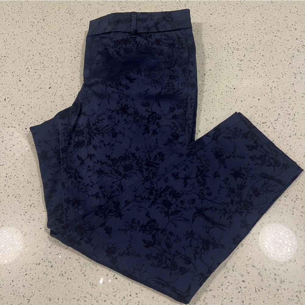 OLD NAVY Floral Shiny Cobalt Blue & Black Print Mid Rise Ankle Pants Size 10